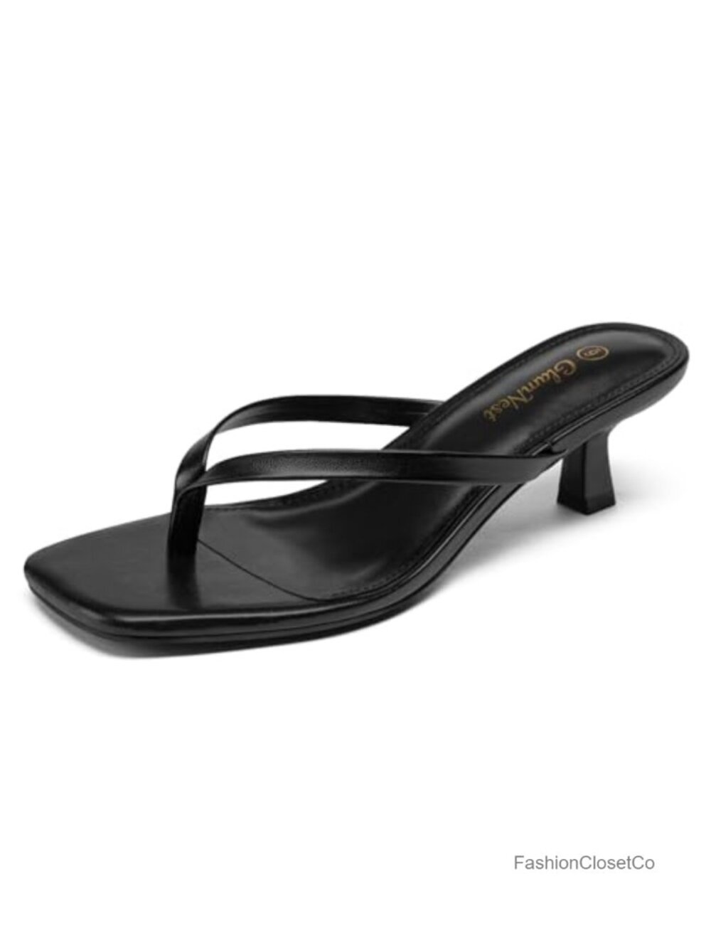 Kitten Heel Sandals Square Open Toe Slip On Flip Flop Heels Comfortable 2 Inch